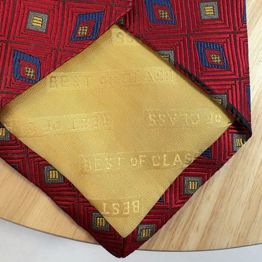 Robert Talbott Men's Red Geometric Woven Silk Designer Neck Tie One Size